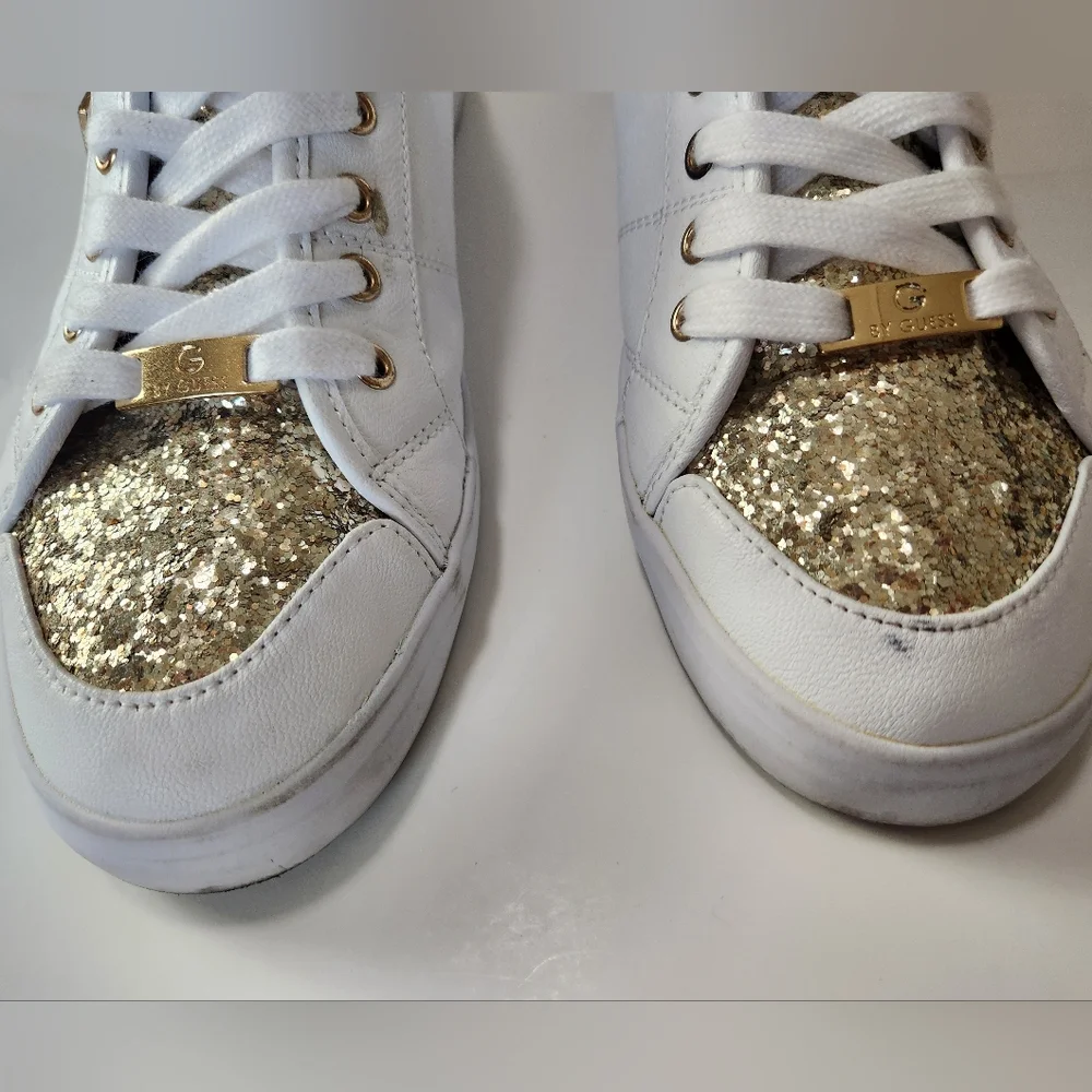 G by GUESS Mallory Glitter Lace Up White Sneakers Size 10M